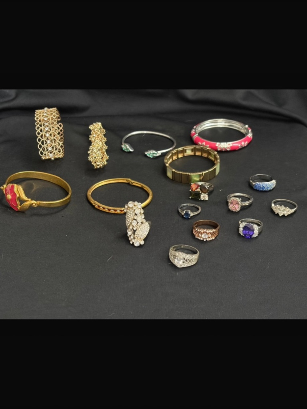 Mixed Women's Ring and Bangle Set in Gold with Pink, Blue and Purple Accents